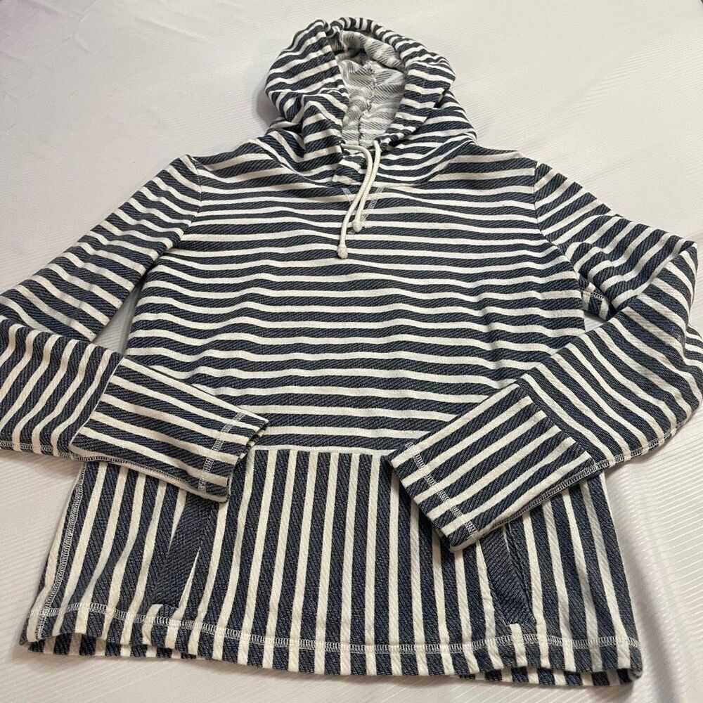 J. Crew Navy Blue White Stripe Sweatshirt Hoodie Size Small